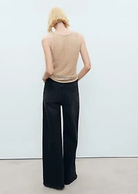 Floral-embroidered crochet top