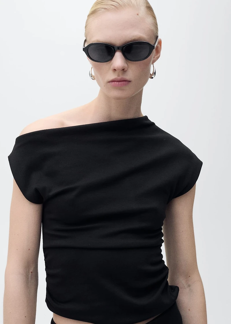 Cotton top with asymmetrical neckline