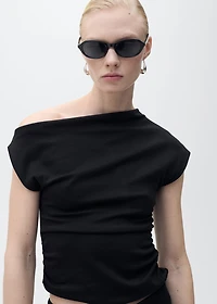 Cotton top with asymmetrical neckline