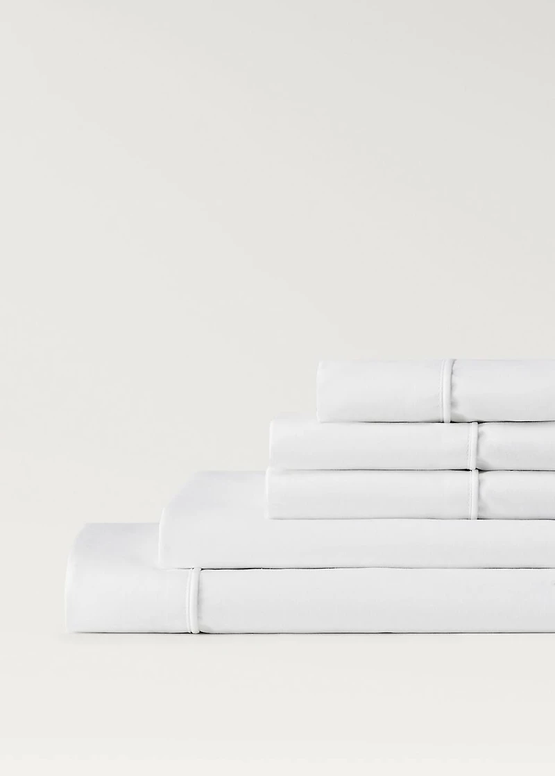 500-thread count cotton percale top sheet with rounded piping detail for 90cm bed