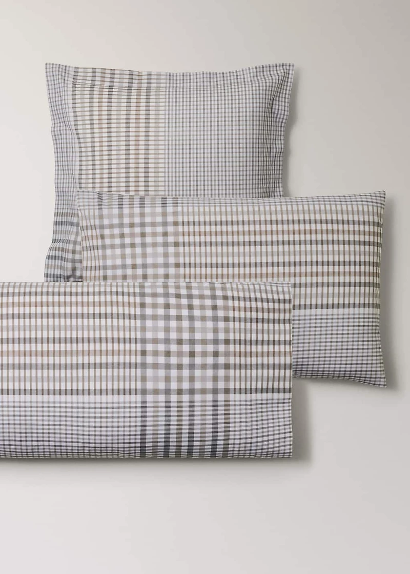 200-thread count percale cotton checked-print pillowcase 45x110 cm