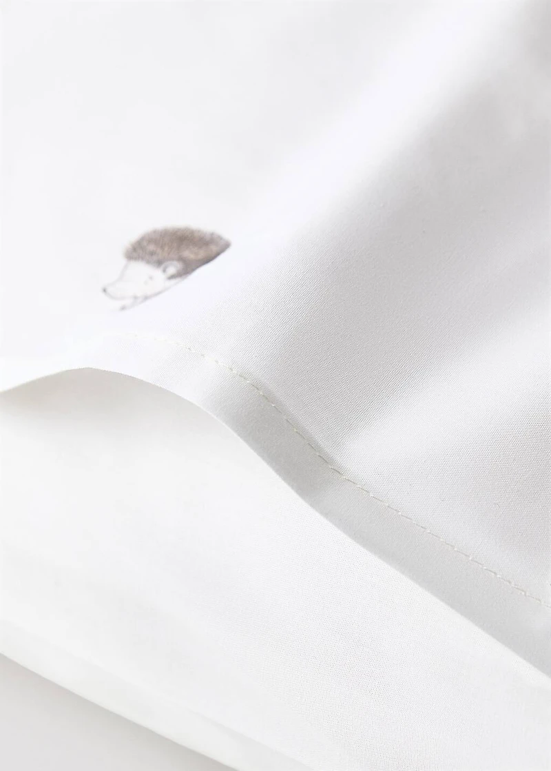 Children's percale cotton pillowcase with hedgehog print 60x60 cm