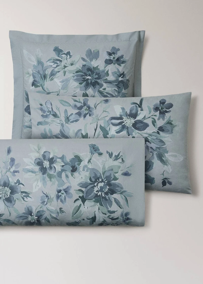 Percale cotton watercolour floral-print pillowcase 45x110 cm