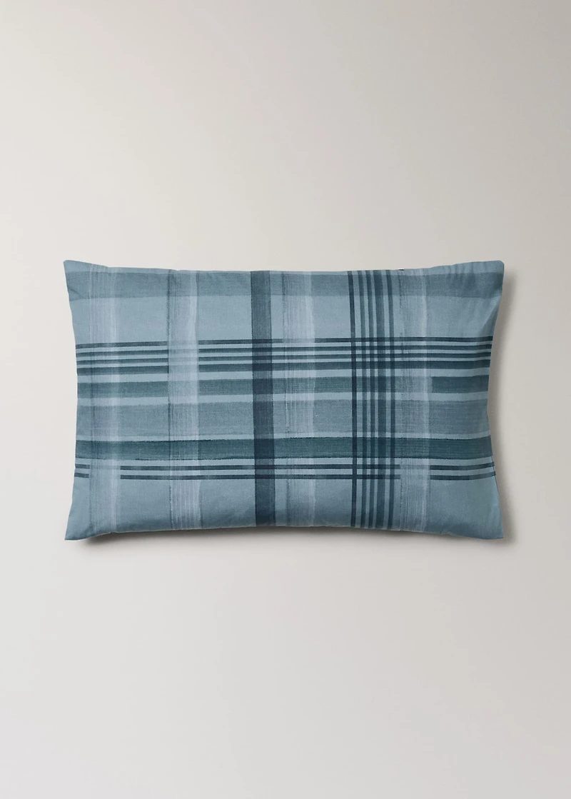 Percale cotton watercolor check-print pillowcase 50x75 cm