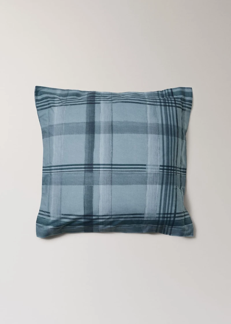 Percale cotton watercolor check-print pillowcase 60x60 cm