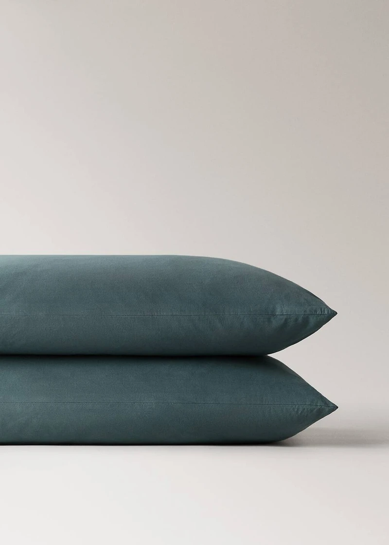 Two washed cotton pillowcases with ties 50x75 cm
