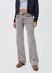 Straight jeans with embroidered butterflies