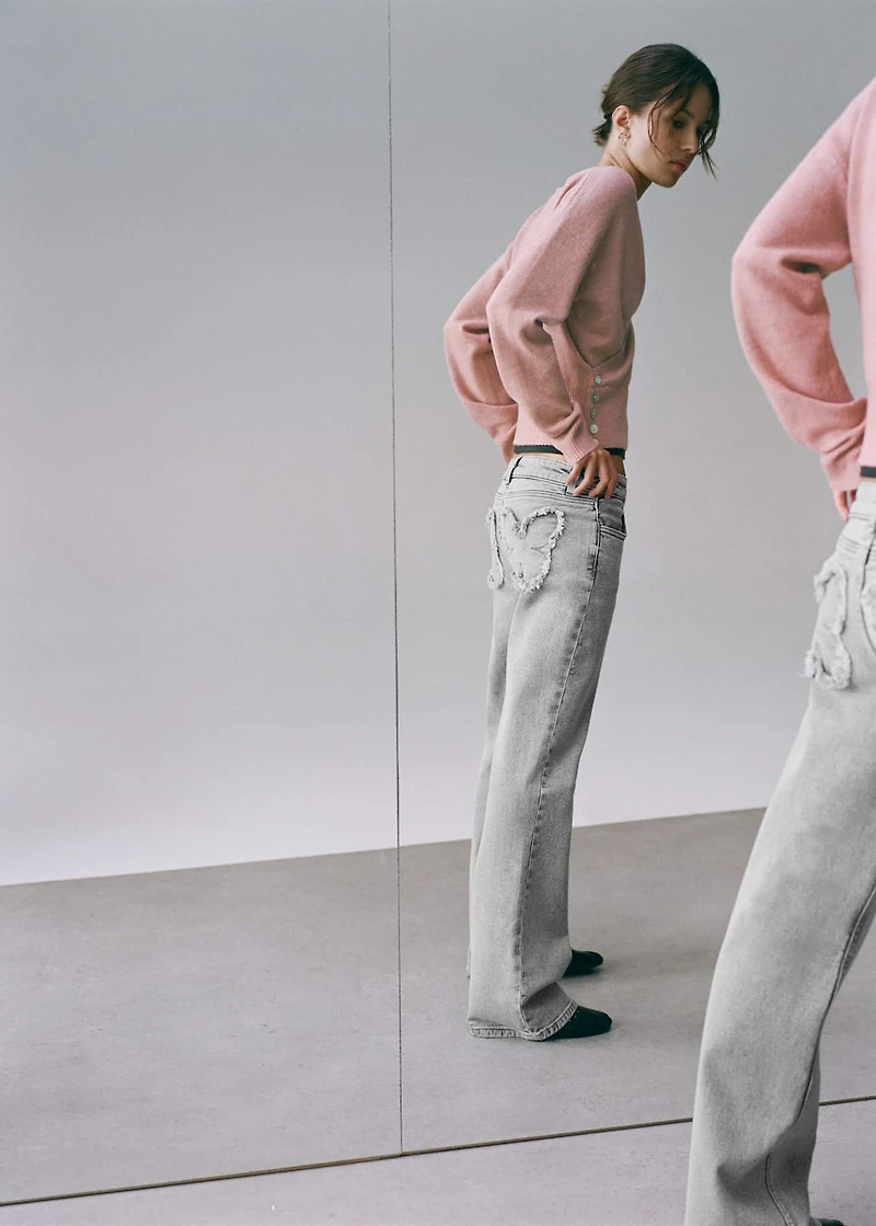 Straight jeans with embroidered butterflies