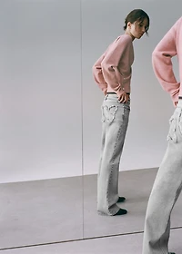 Straight jeans with embroidered butterflies