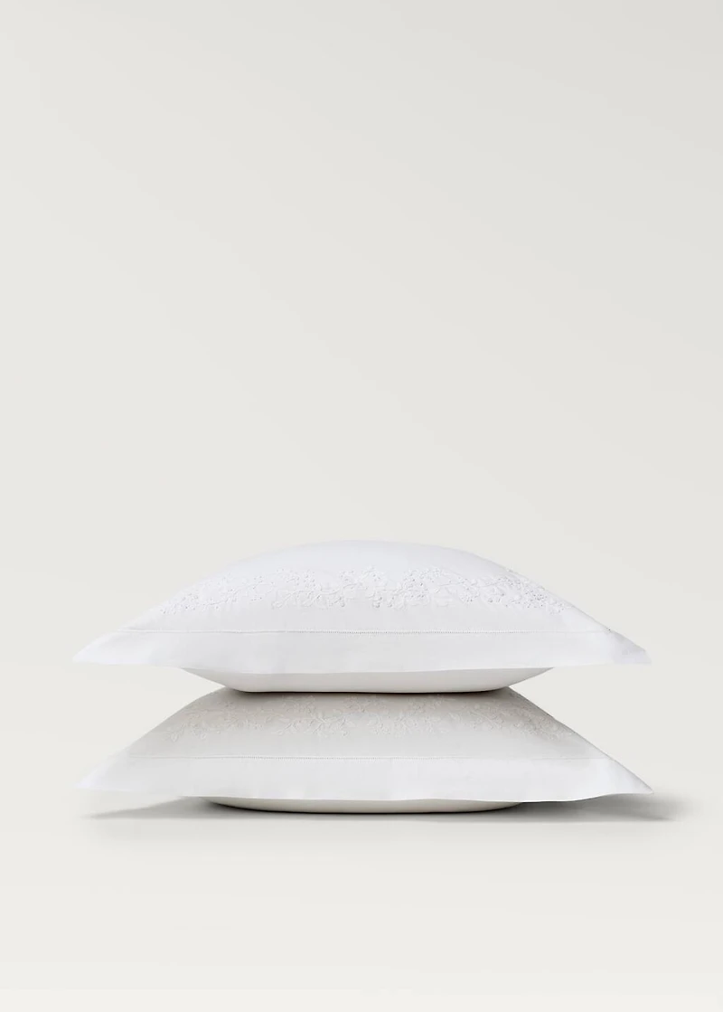 Two cotton percale pillowcases with embroidered flowers 60x60 cm