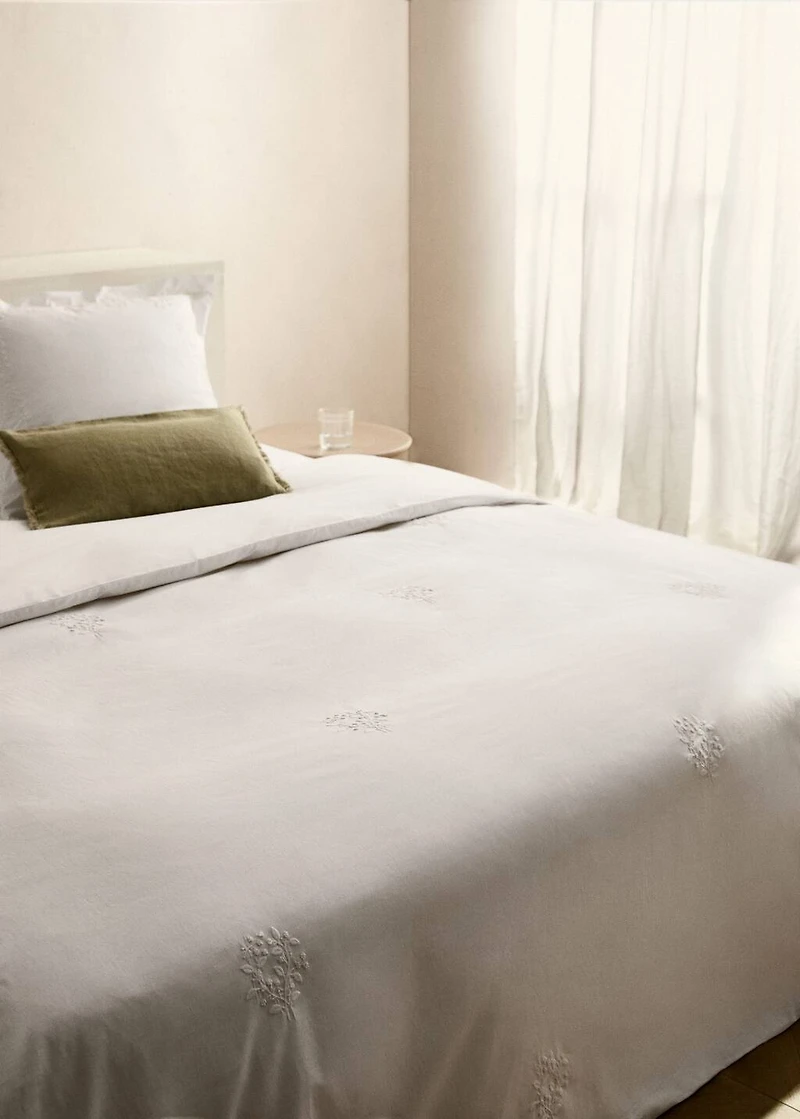 Percale cotton duvet cover with embroidered flowers for / cm bed