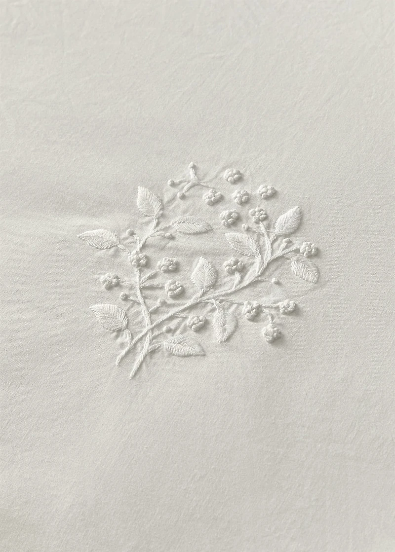 Percale cotton duvet cover with embroidered flowers for 180/200 cm bed