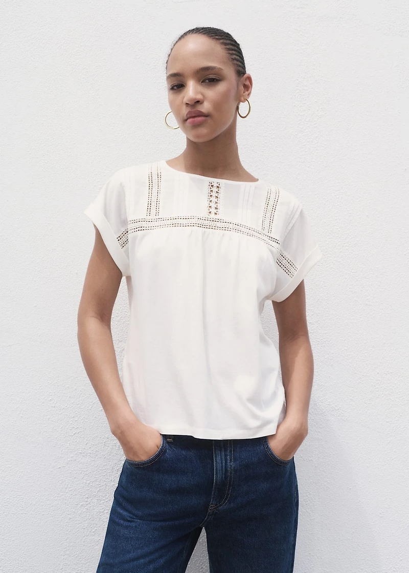 Cotton t-shirt with openwork detail