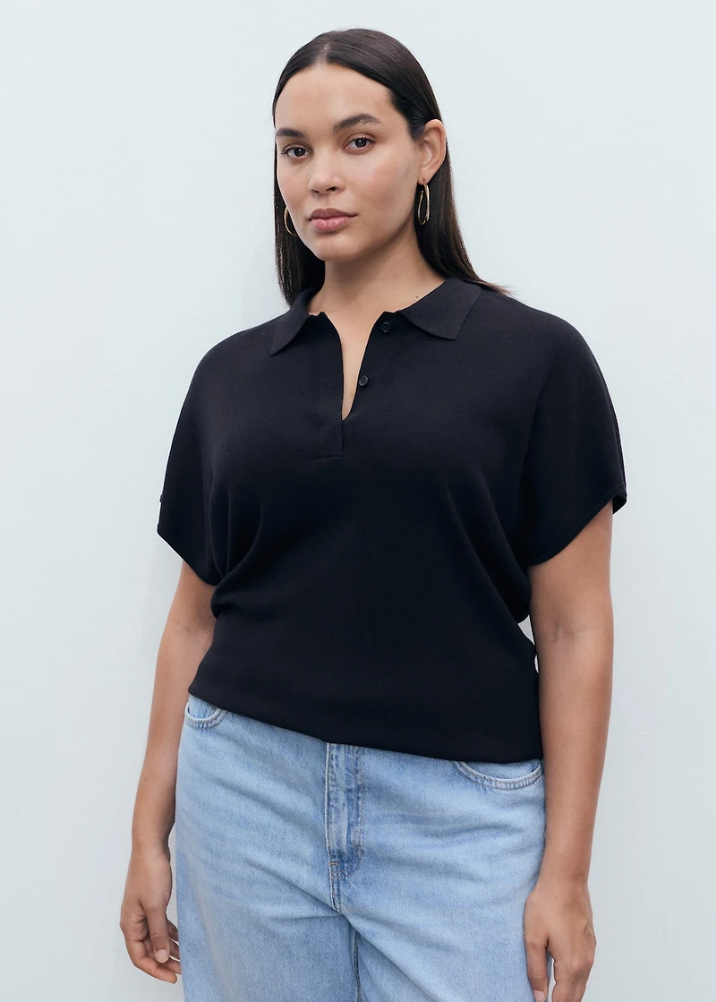 Short-sleeved polo-neck sweater
