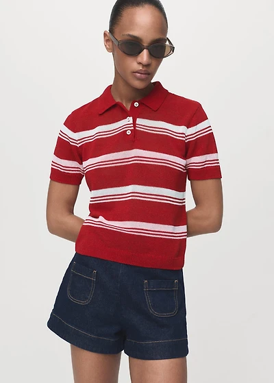 Striped polo-neck sweater