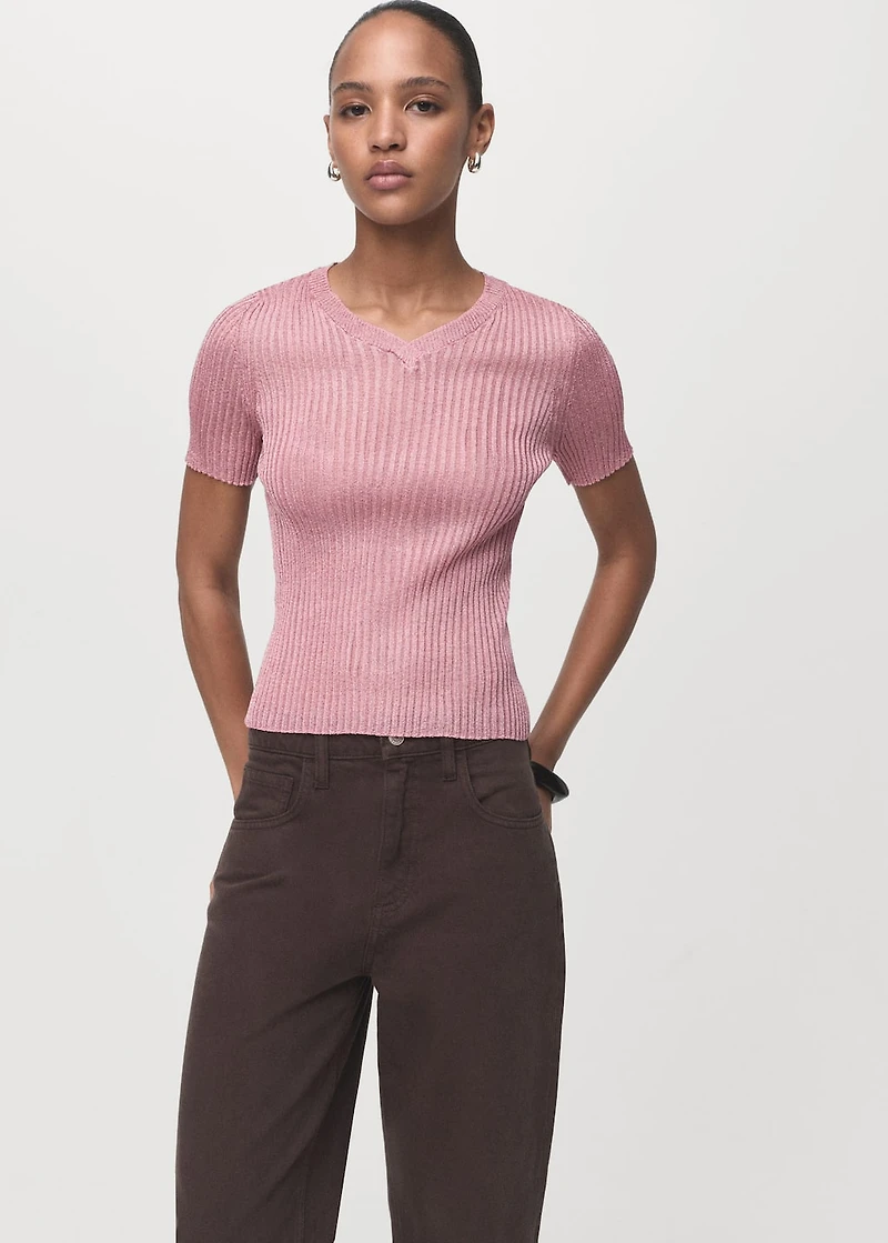 Short-sleeved lurex sweater