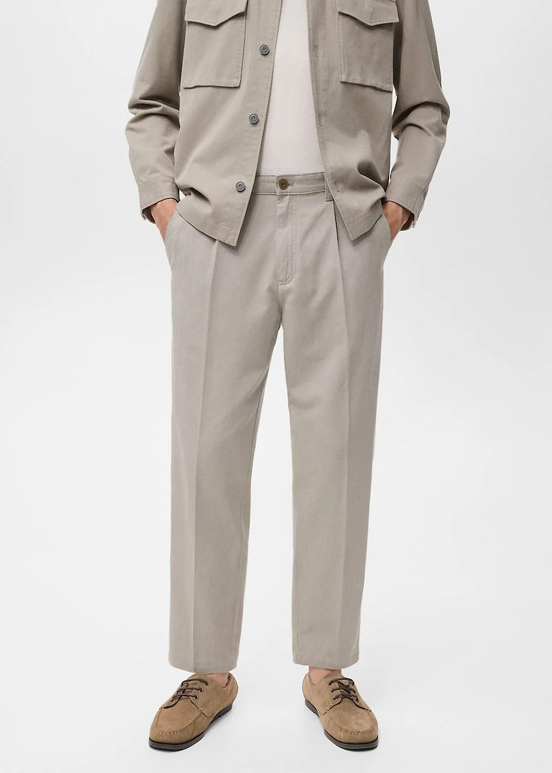 Cotton and lyocell straight-leg pleated pants