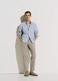 Cotton and lyocell straight-leg pleated pants