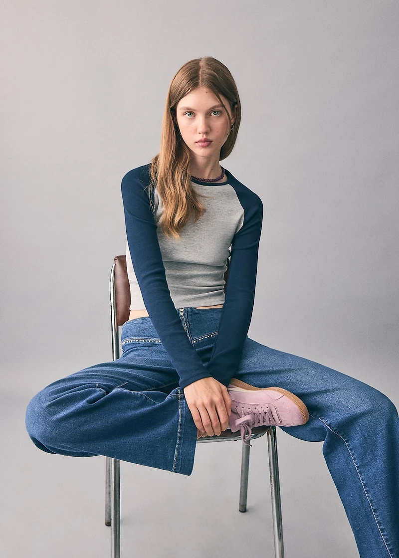Low-waist studded jeans