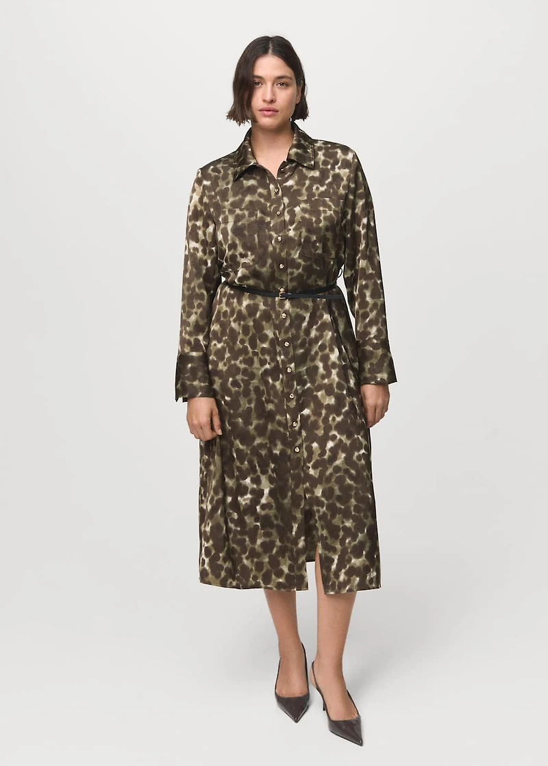 Printed shirt dress with belt