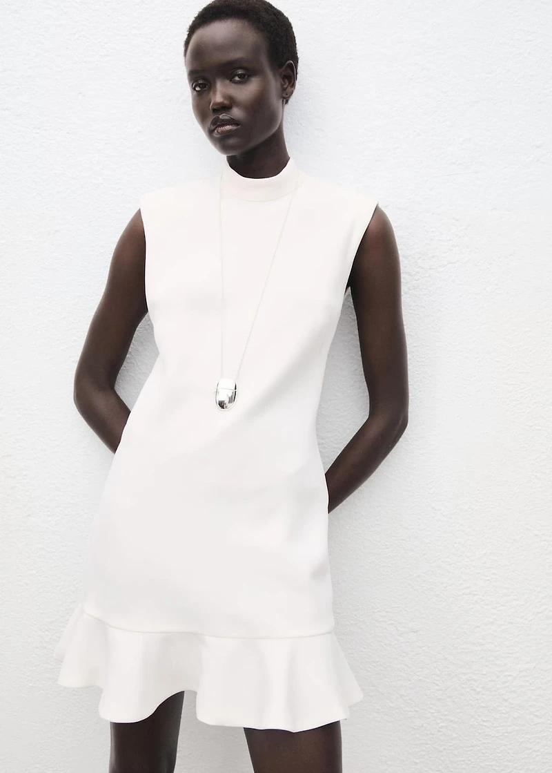 High-neck dress with ruffle