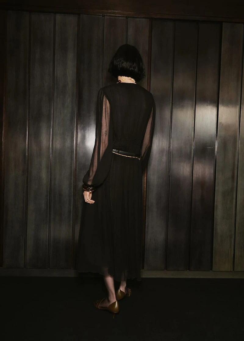 Puff-sleeved chiffon dress
