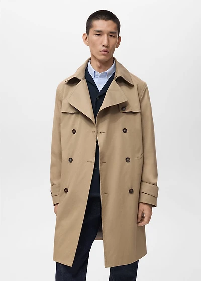 Water-repellent belted trench coat