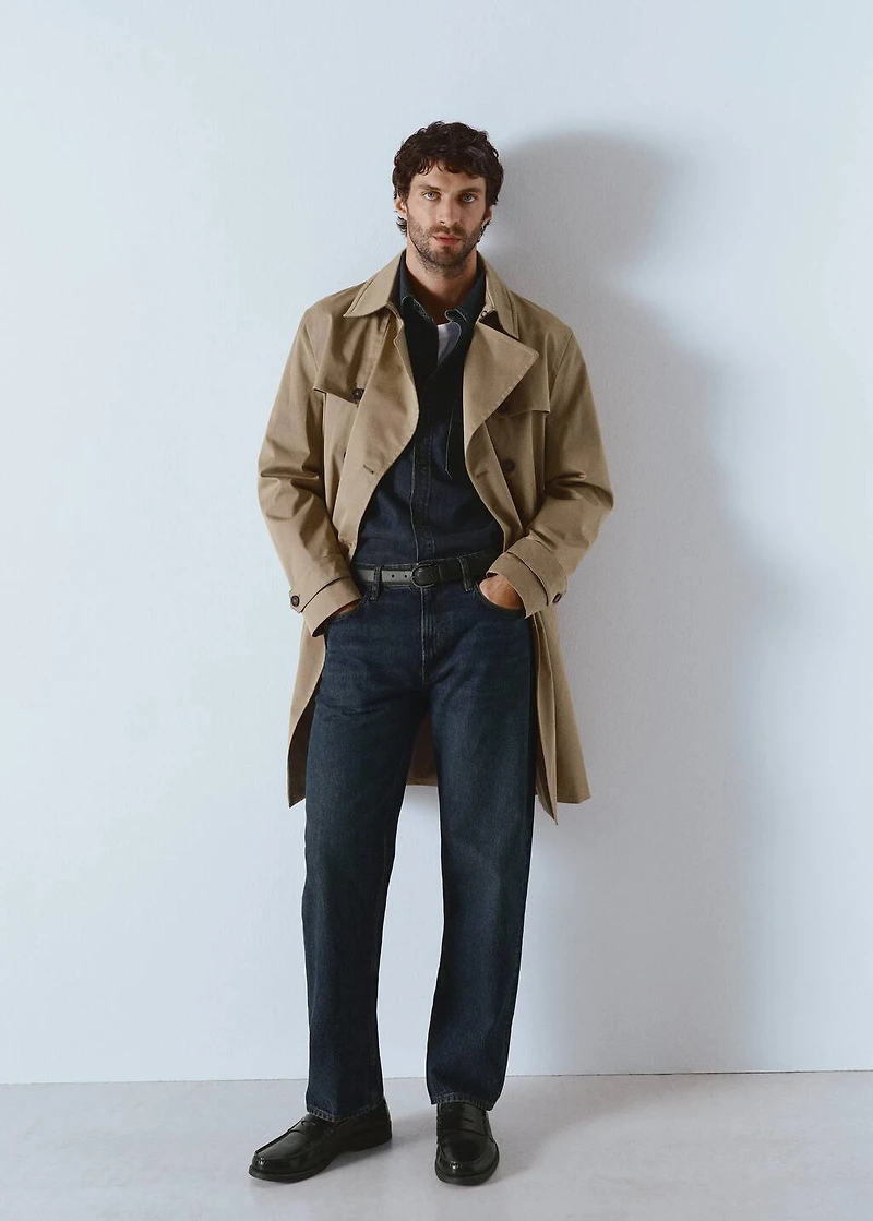 Water-repellent belted trench coat