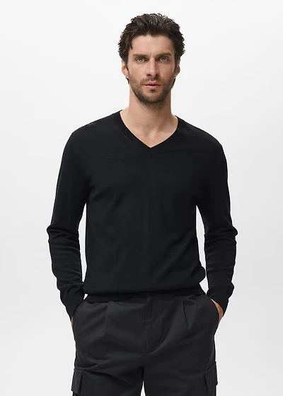 100% merino wool V-neck sweater