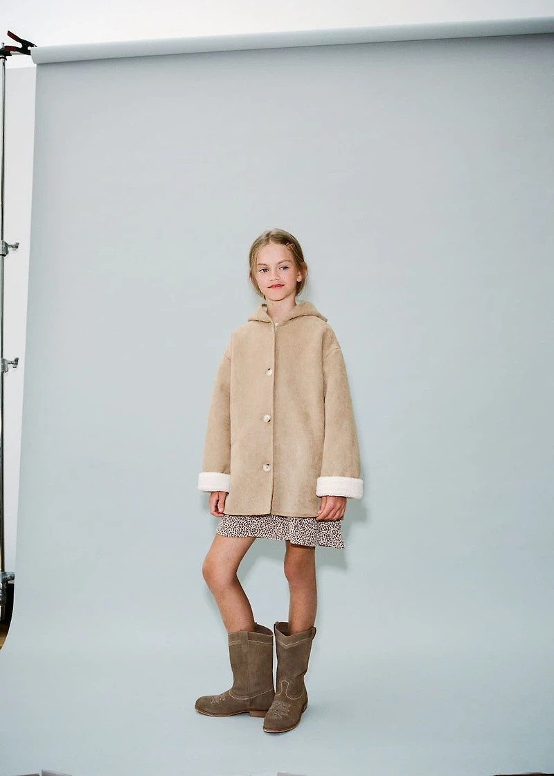 Shearling-effect hooded coat