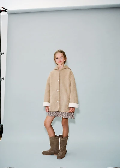 Shearling-effect hooded coat