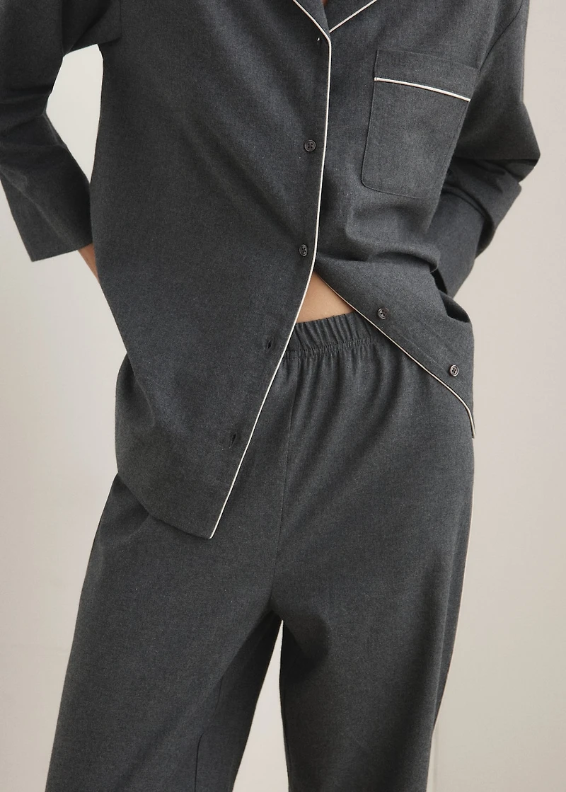 Cotton flannel trousers with contrast piping