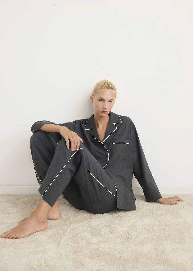 Cotton flannel trousers with contrast piping