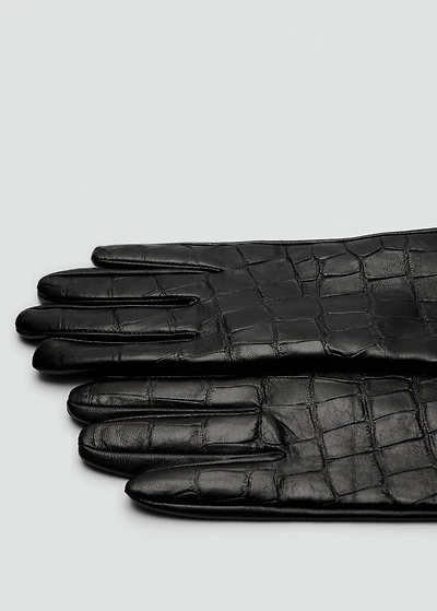 Long croc-effect leather gloves