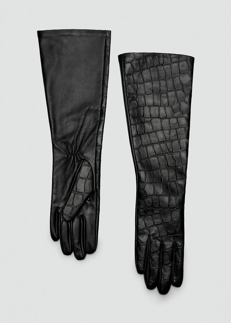 Long croc-effect leather gloves
