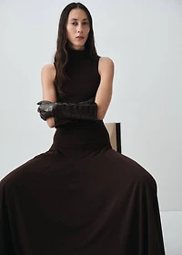 Long croc-effect leather gloves