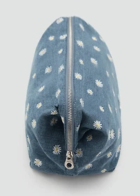 Denim toiletry bag embroidered with flowers