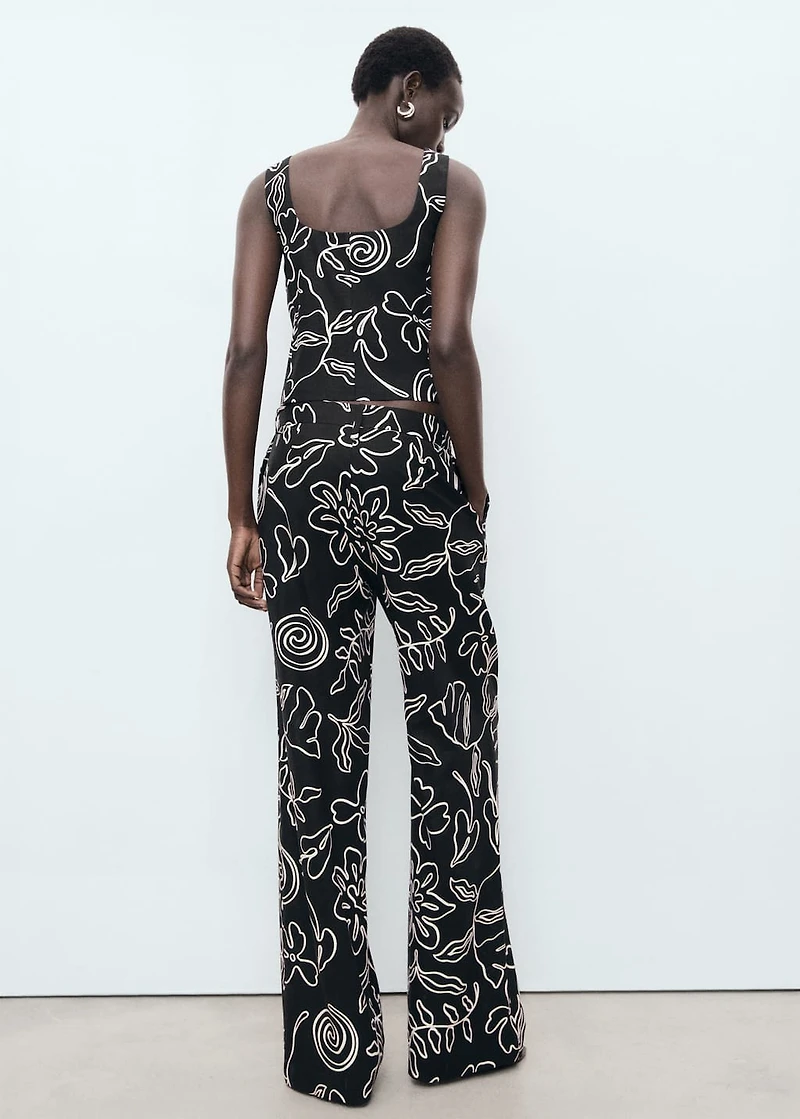 Floral-print linen-blend pants