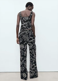Floral-print linen-blend pants