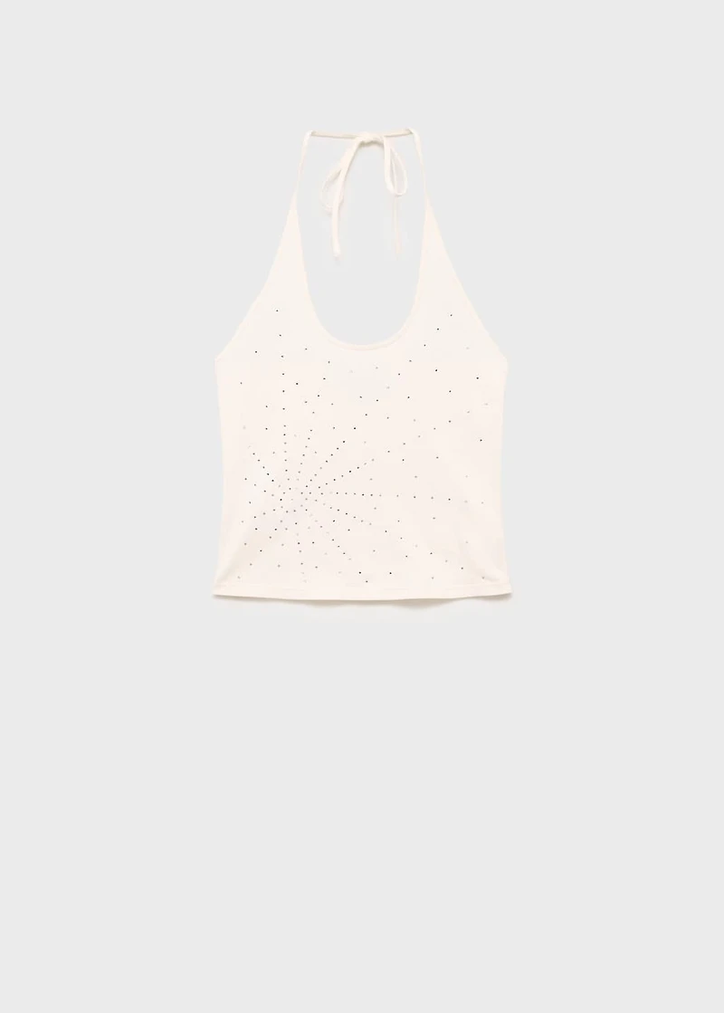 Halter neck top with metallic appliqués