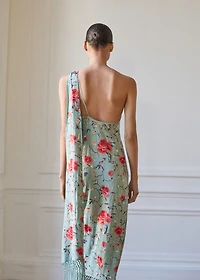 Asymmetrical dress with embroidered fringes