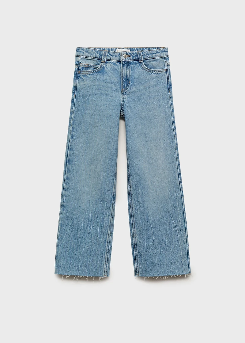 Wideleg low frayed hem jeans