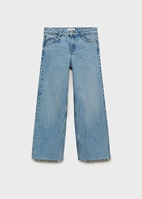 Wideleg low frayed hem jeans