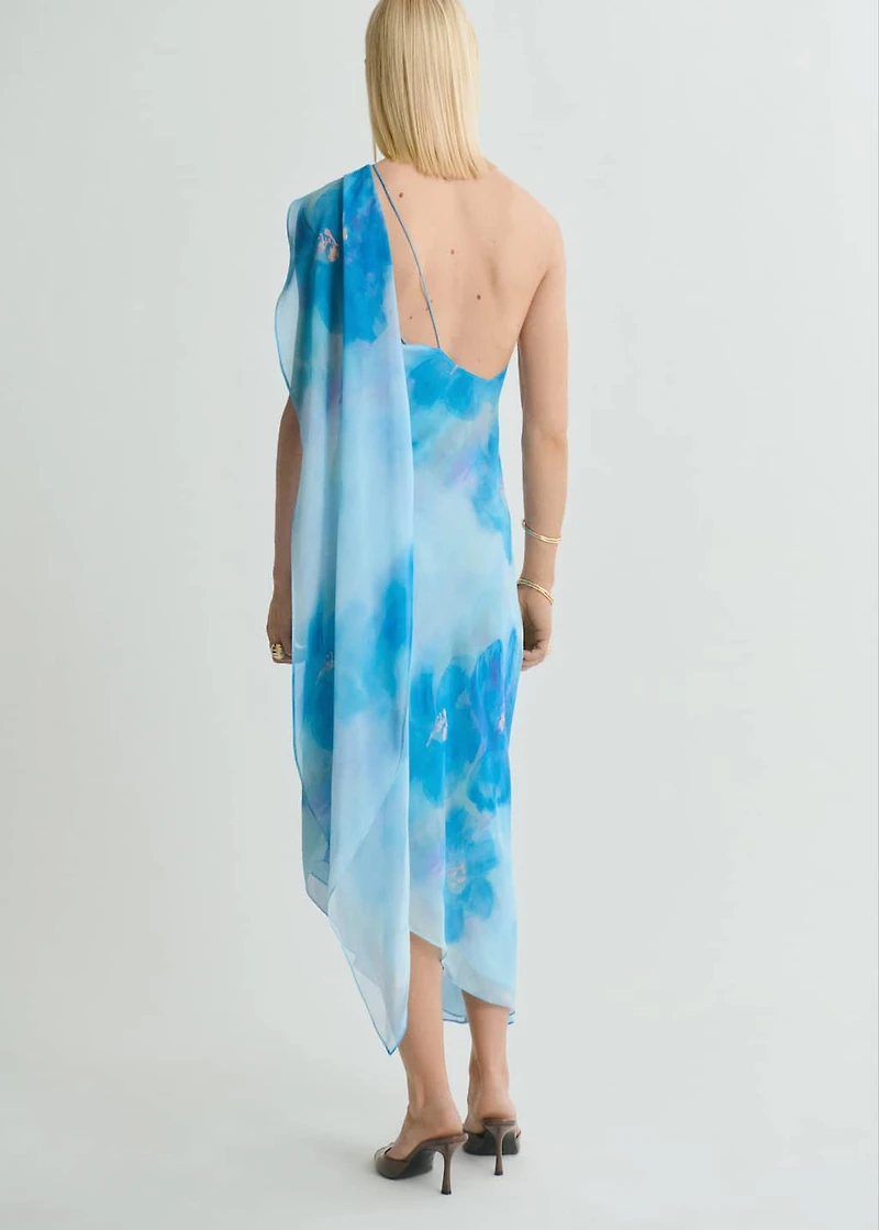 Asymmetrical floral scarf dress