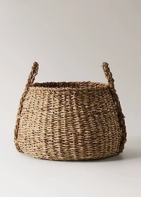 Natural fiber basket with double handles