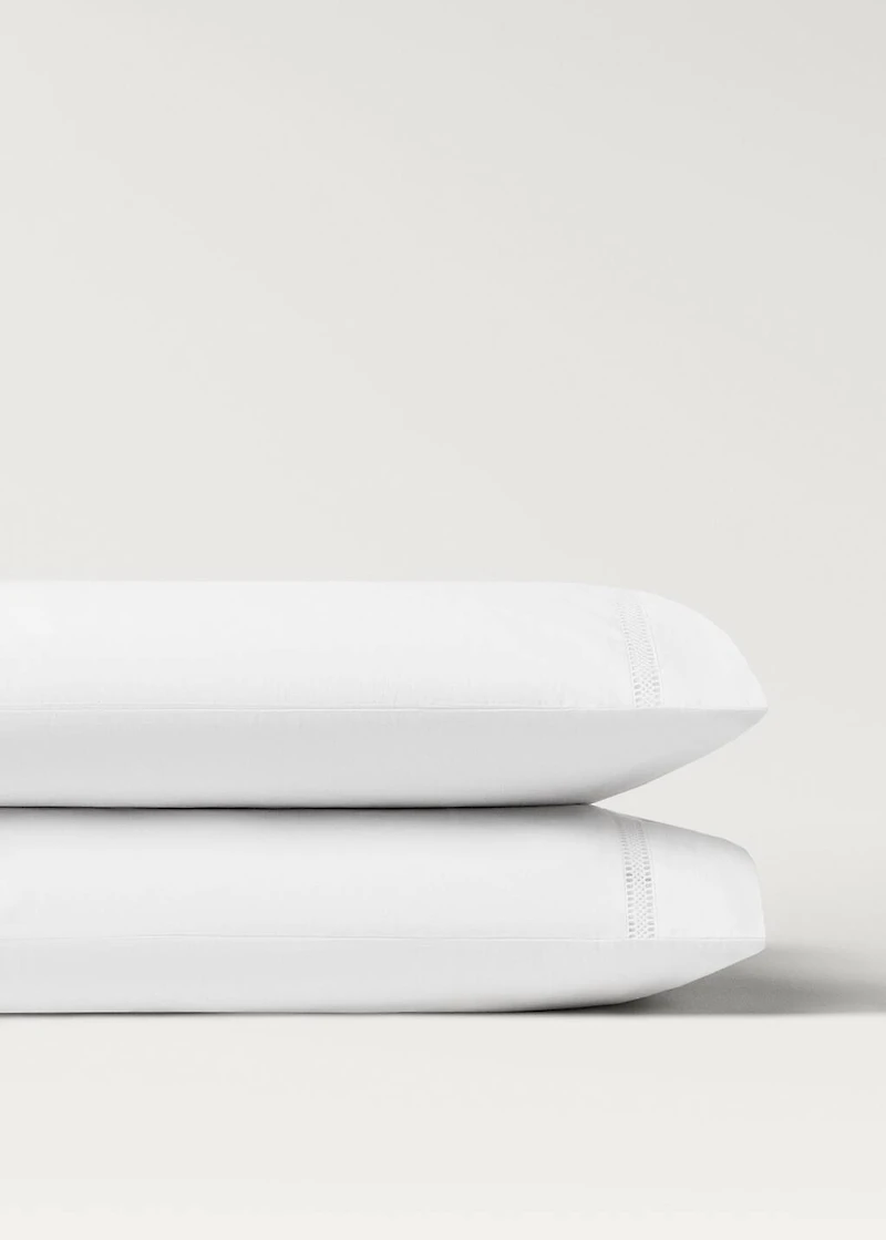 Two cotton percale pillowcases with lace insert 50x75 cm