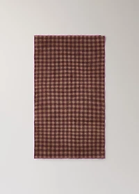 Cotton check-print washbasin towel with overlock stitching