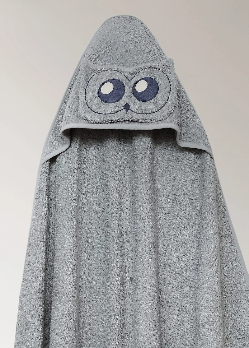 Children's terry cotton bath towel with owl design