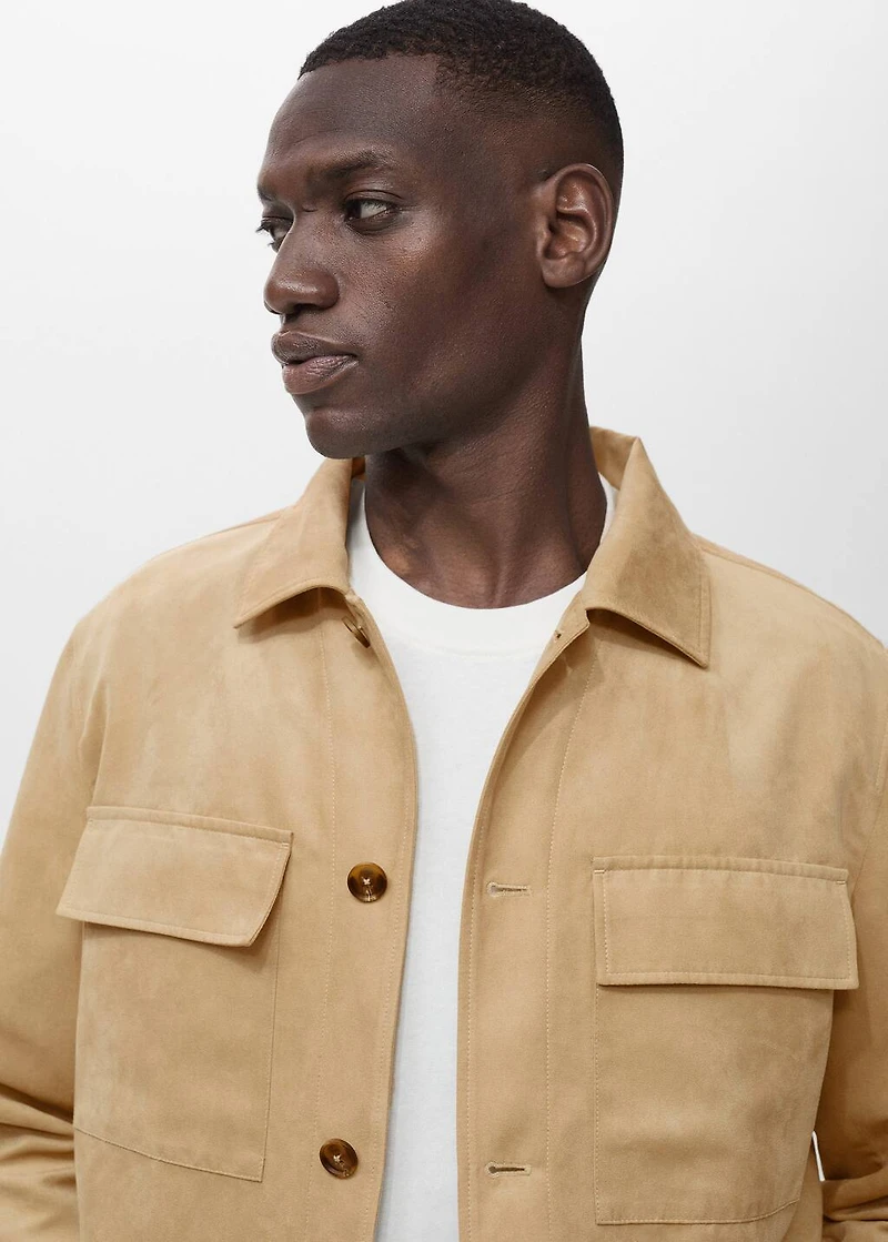 Suede leather-effect overshirt