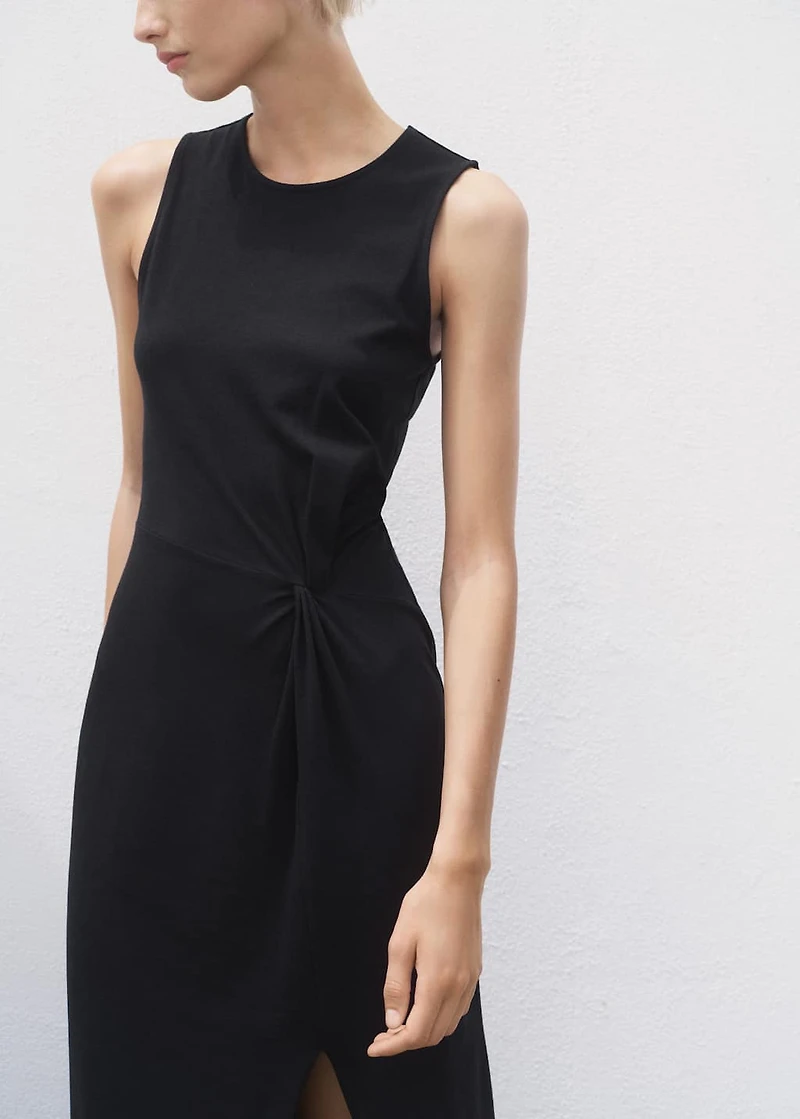 Gathered cotton midi-dress